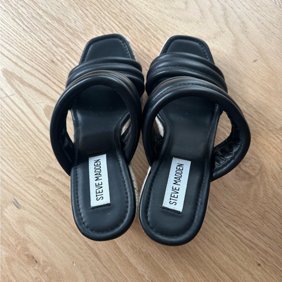 Steve Madden Black Wedge Sandals with Braided Jute Heal-size 8 - Picture 3 of 8